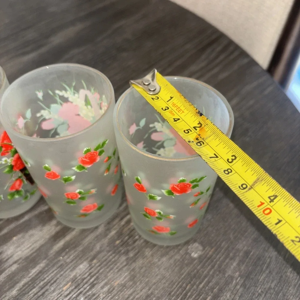 Frosted Vintage Floral Juice Glasses Briliant Set Of‎ 4 MCM Cottagecore Romantic